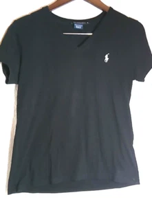 Vintage Ralph Lauren Sport Women's V Neck Black T-shirt Sz. M, Single Stitch - Picture 1 of 7