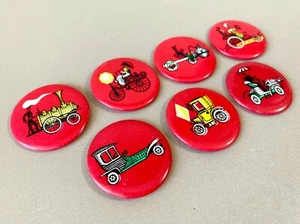 Set of 7 Vintage Automobiles Tin Pin Badges 1970s Soviet Estonian Norma Factory - Picture 1 of 3