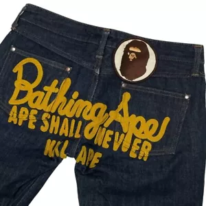 A Bathing Ape Bape Men's Denim Jeans Pants Chain Stitch Blue Size XXS - Picture 1 of 10