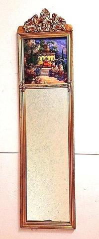 ANTIQUE WALL HANGING WOOD FRAMED MIRROR WITH AN IMAGE OF AN ITALIAN VILLA Cover