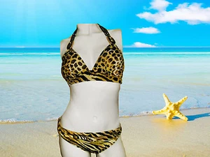 NEW GOTTEX SAVANNAH animal print HALTER BIKINI BATHING SUIT SWIMSUIT SET SIZE 8 - Picture 1 of 6