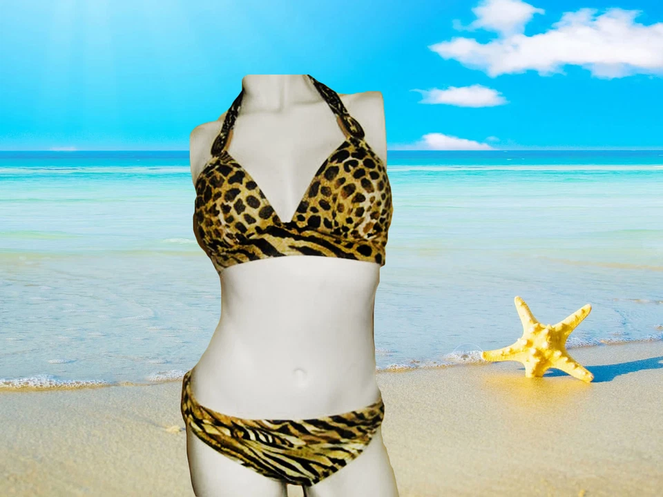 NUEVO GOTTEX SAVANNAH animal print HALTER BIKINI TRAJE DE BAÑO CONJUNTO TRAJE DE BAÑO TALLA 8 Foto 1 de 4