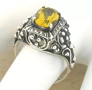 VINTAGE STYLE 925 STERLING SILVER LAB-CREATED CITRINE FILIGREE RING 230Z - Picture 1 of 2