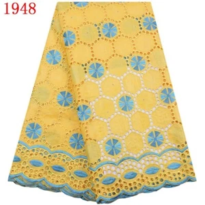 Yellow And Blue embroidery Cotton Lace Fabric 50” Width Sold By 6 yard - Picture 1 of 2
