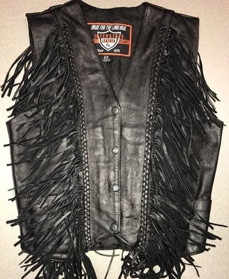Womens Black Interstate Leather Motorcycle Fringe Vest Size XS - Image 1 of 4