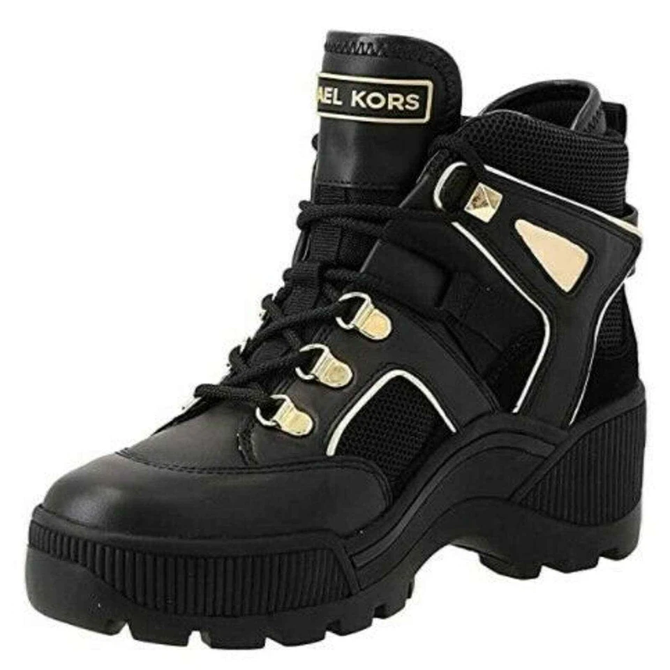 Michael Kors Brooke Bootie BOOTS Leather Black Pale Gold 9.5