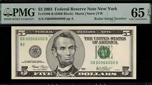2003 $5 FRN DB00066000B P.M.G #65EPQ - Picture 1 of 3