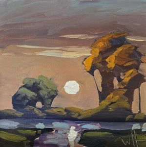Oil Painting Art Canvas Impressionism Moon Tree Collected Vintage Style Hawkins - Picture 1 of 7