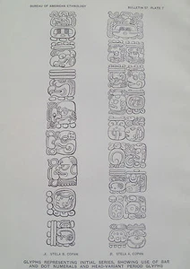 Glifos Mayas de la Estela de Copán A y B Serie Inicial Conde Mesoamericano 1915 - Imagen 1 de 2