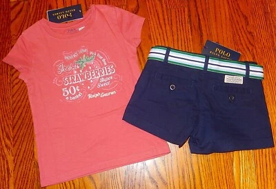 JUEGO DE 2 PANTALONES CORTOS POLO RALPH LAUREN AUTÉNTICOS NIÑAS ORIGINALES NUEVOS Talla 4T, Nuevos con Etiquetas Foto 1 de 4