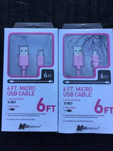 Mobil Essentials Pink 6 Ft Micro USB Cord Charging Sync Android Devices X 2 - Picture 1 of 3