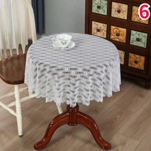 Mesh Lace Round Tablecloth Floral Embroidery Hollow Out Cover Mat Home Decor - Picture 1 of 11