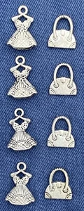 Vintage Tilly Metal Silver Tone Fashion Charm Lot of 8 Dresses Purses FREE Shipp - Bild 1 von 9