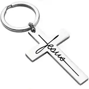 Llavero Cruz Acero Inoxidable 1 pieza con Grabado "Jesús" - Imagen 1 de 2