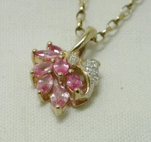 Beautiful 9ct Gold Pink Sapphire And Diamond Pendant And Chain 22195 - Picture 1 of 5