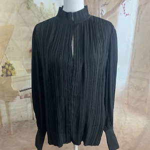 Kate Spade Black Pleated High Neck Voile Blouse Size Small - Picture 1 of 8