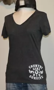 Womens Country Girl Did Survive Cowgirl Western Rodeo T Shirt American Tee Gray - Picture 1 of 6