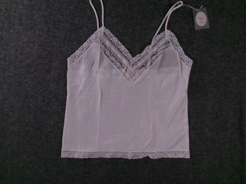 Camisola Christian Dior vintage para mujer mediana blanca ribete de encaje años 80 nueva 28612 Foto 1 de 1
