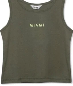 Girls Miami Slogan Ribbed Vest Top in Khaki Age 4/5 years BNWT by M&Co FREEPOST - Picture 1 of 1