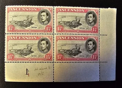 Марки острова Вознесения 1938 KGVI Sc 42c. SG 40f угловой блок лист #1 новом NH - Изображение 1 из 4