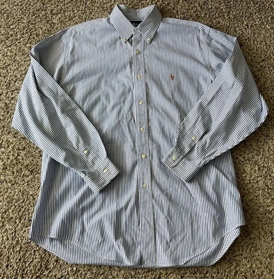 Ralph Lauren Yarmouth Shirt 16 Blue White Pinstripe Button Down Flesh Pony OCBD - Image 1 of 4