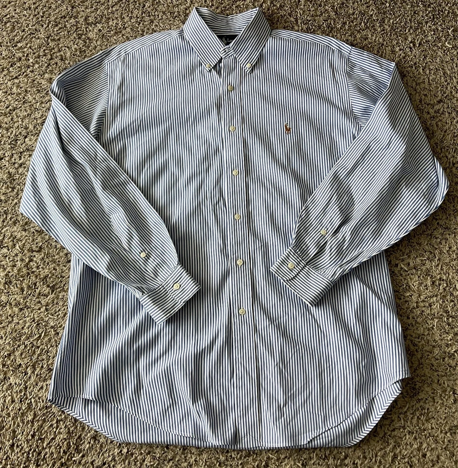 Camisa Ralph Lauren Yarmouth 16 Azul Blanco Rayas Botones Carne Pony OCBD Foto 1 de 4