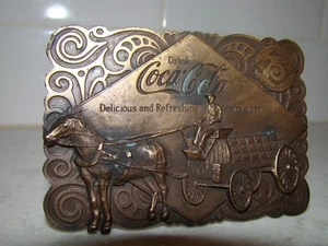 Vintage 1976 Solid Brass Coca-Cola Belt Buckle - Horse & Cart Bergamot - Bild 1 von 5