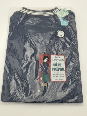 Camisa Pullover Tejida Vintage Años 70 Niños Nueva Con Etiquetas Deadstock S.S. Kresge Co. Azul Nylon L Foto 1 de 4