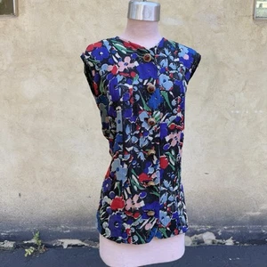 Blusa Art Deco Floral Multicolor Lamé Azul Años 20 Top Estrás Botones - Imagen 1 de 12
