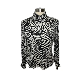 Robbie Bee Black & White Button Up Silk Blouse Zebra Print Top Size S Casual - Picture 1 of 10