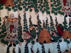 Vintage- 1 yd x 43"-Debbie Mumm-Garden Vines-Bee Hives-Bird Houses-Cotton Fabric - Picture 1 of 3