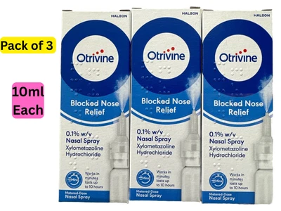 3 Pack Otrivine Blocked Nose Relief Dose Decongestant Nasal Spray 0.1% 10ml Each