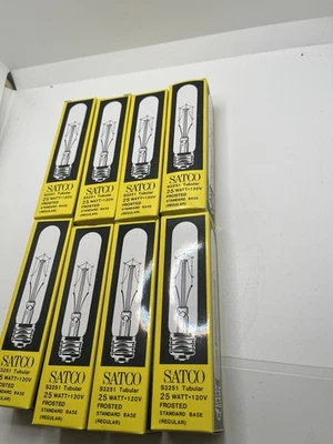 SATCO S3251 Tubular 25 Watt 120V Frosted Standard Base Light Bulb 8 Total - Image 1 of 4