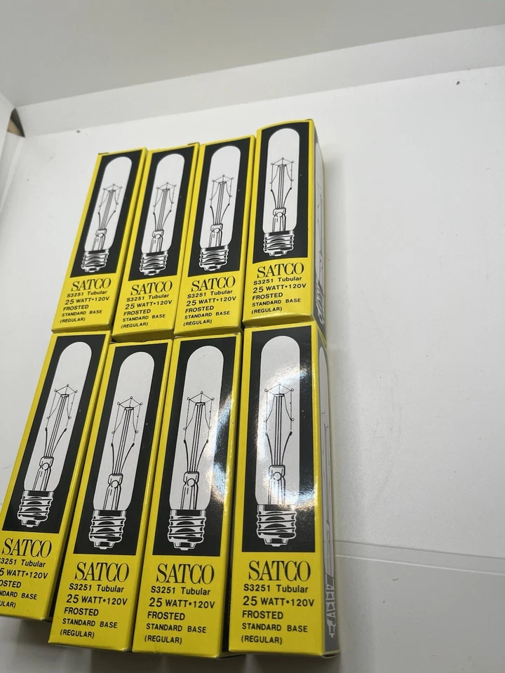 SATCO S3251 Tubular 25 Watt 120V Frosted Standard Base Light Bulb 8 Total - Image 1 of 4