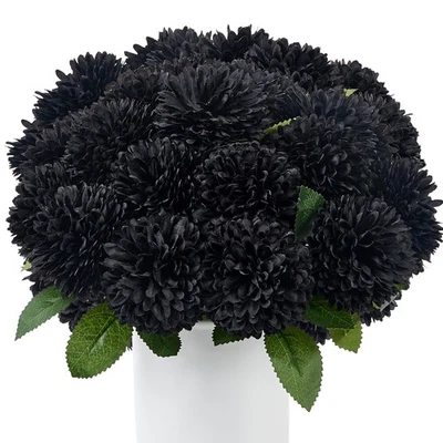 12 peças flores de crisântemos artificiais pretos, bola, mães falsas, seda, Halloween - Imagem 1 de 4