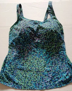 Lands End Womens 16DD Tankini Multicolor Gingham Stretch Square Neck - Picture 1 of 22