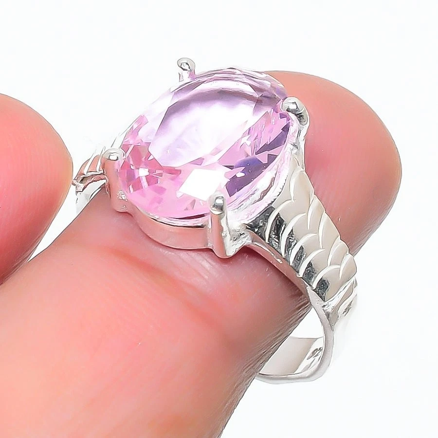 Pink Kunzite Gemstone 925 Sterling Silver Jewelry All Size Ring For Gift - Image 1 of 1