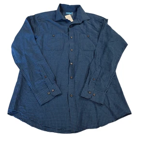 J McLaughlin Button Up Shirt Mens Blue Small Jett Check Linen Woven Pocket Point - Picture 1 of 13