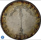 Chile Republic "Volcano" Peso 1819 SANTIAGO-FD AU NGC, Santiago mint, KM82.2