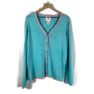 QUACKER FACTORY Silk Flower Embroidered Long Sleeve Cardigan Sweater Blue Large - Picture 1 of 6