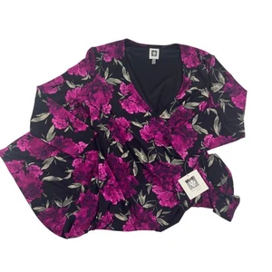 Anne Klein Feminine Floral Romantic Stretchy Faux Wrap Dress Women's Size 10 - Picture 1 of 9