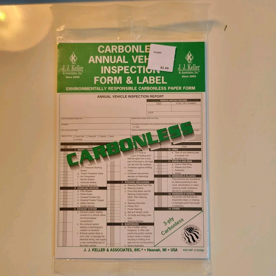 JJ Keller 15048 (400MP) Carbonless Annual Vehicle Inspection Form & Label - Image 1 of 1