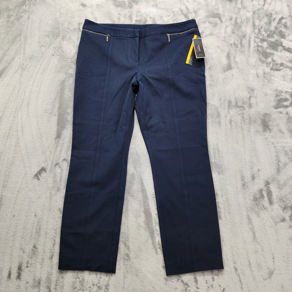 NEW Alfani Pants Womens 14 PETITE Blue Pull On Slim Leg Front Seam Zip Pockets - Image 1 of 4