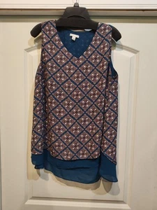 Cato Women's Top Size 14/16 W Blue Purple White Sleeveless Layered VNeck Tunic - Picture 1 of 10