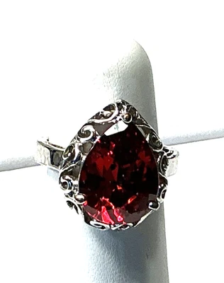 Fashion Ring Red Glass CZ Stone Silver Tone Cocktail SZ 9 1/4 NWOT Lot 65 - Image 1 of 4