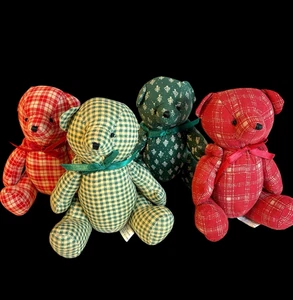 4 Vintage Gelenkbären Plüsch Land Weihnachtsdeko Ornamente Lillian Vernon MCM 7 Zoll - Bild 1 von 16
