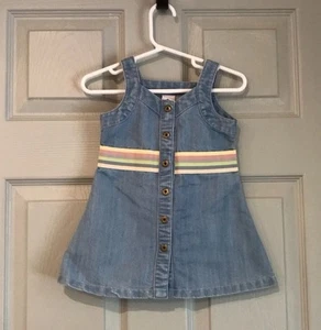 Old Navy 6-12M Vintage Y2K Stylish Multicolor Stripe Blue Denim Kids Dress - Picture 1 of 4
