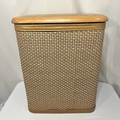 Vintage Redmon Woven Hamper Solid Wood Lid MCM Laundry Clothes Basket - Image 1 of 4