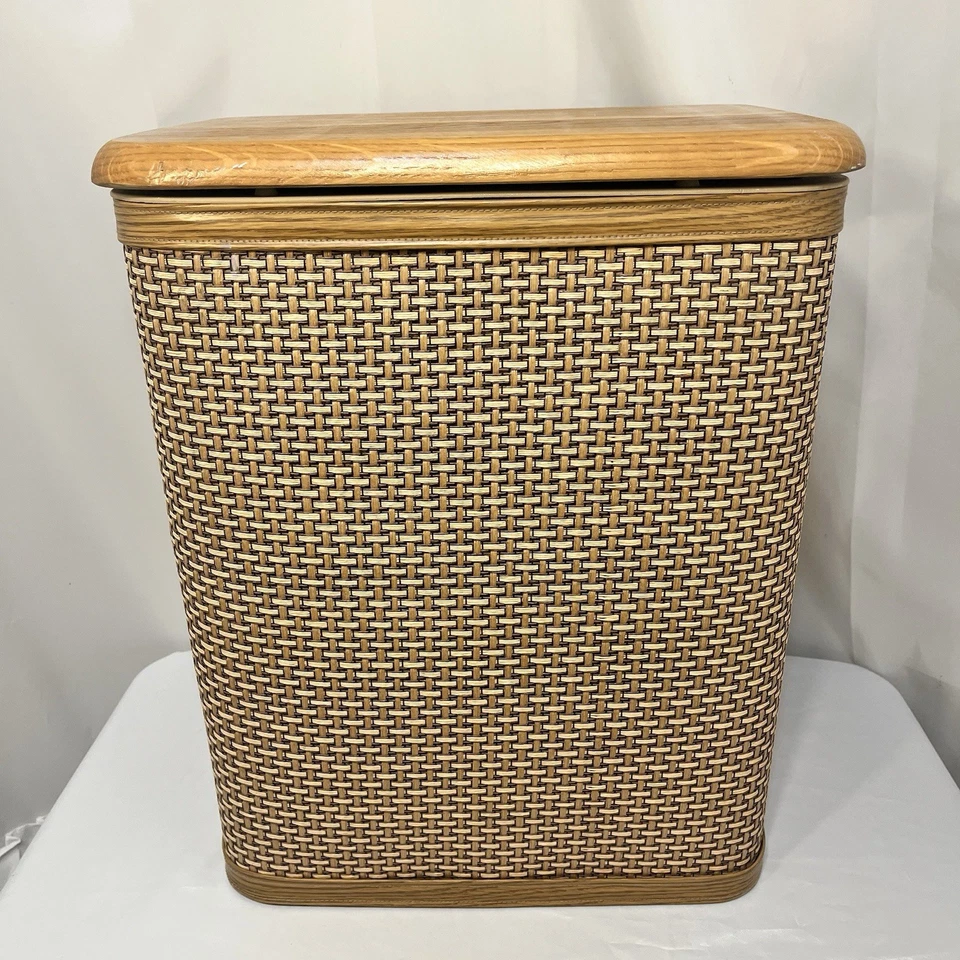 Vintage Redmon Woven Hamper Solid Wood Lid MCM Laundry Clothes Basket - Image 1 of 4