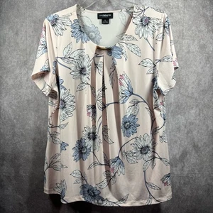 Liz Claiborne Damen Karriere Rosa Blumen Kurzarm Gold Akzent Ausschnitt - Bild 1 von 9